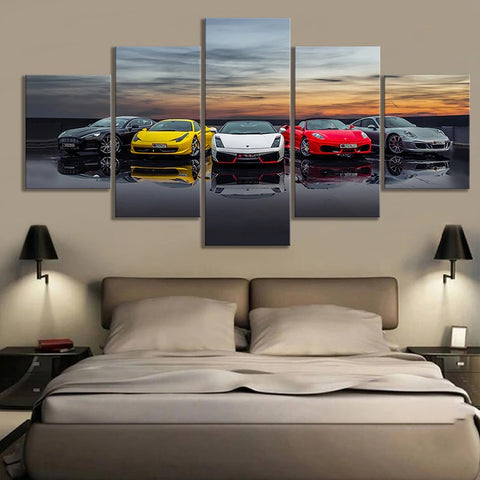 Luxury Cars Sunset Wall Art Canvas Decor Printing