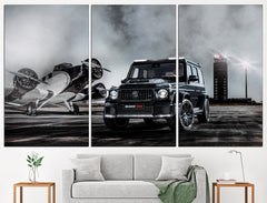 Mercedes Brabus Car vs Classic Airplane Wall Art Canvas Print Decor