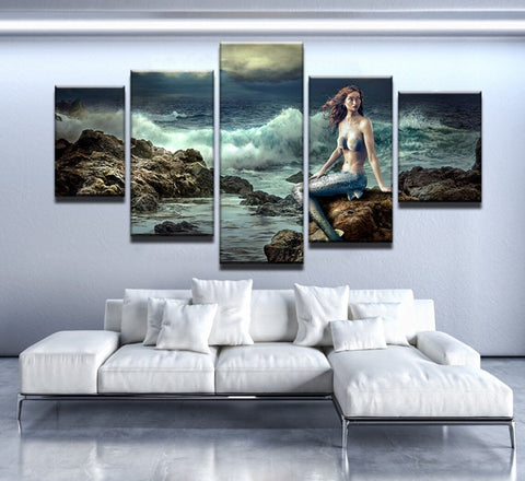 Mermaid Mystical on the Beach Wall Art Canvas Decor Printing