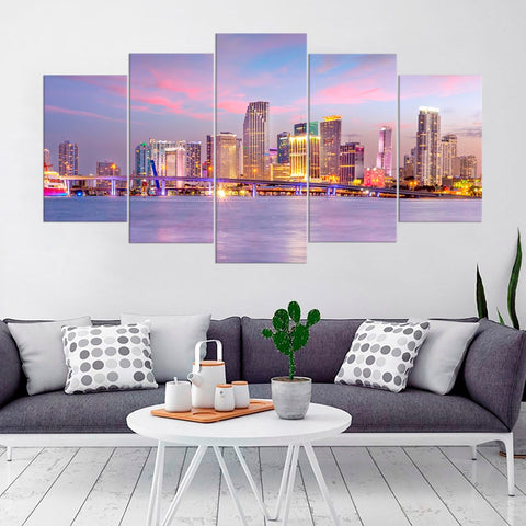 Miami at Twilight City Skyline Wall Art Canvas Decor Printing