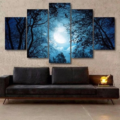 Moon Light Through Forest Trees Wall Art Canvas Decor Printing