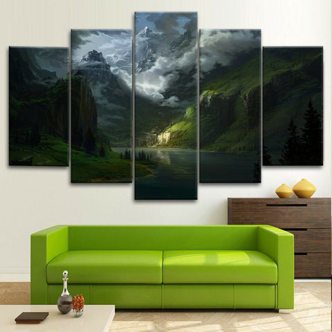 Mountain Lake Landscape Clouds Wall Art Canvas Decor Printing
