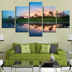 Mountain Lake Tree Sunset Wall Art Canvas Decor Printing