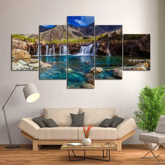 Mountain Waterfall Lagoon Landscape Wall Art Canvas Decor Printing