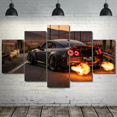 Nissan GT-R R35 Car Fire Wall Art Canvas Decor Printing