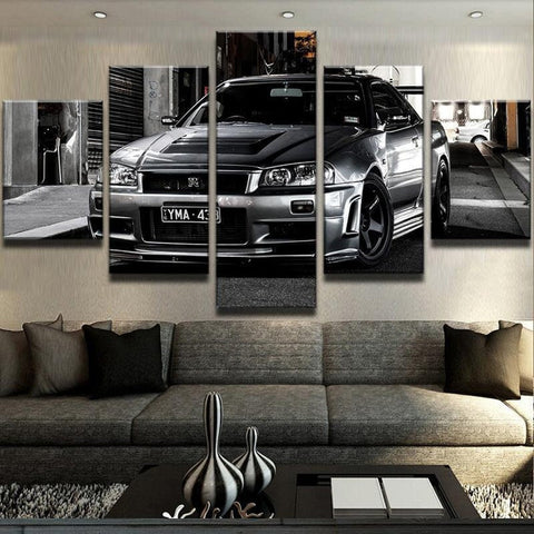 Nissan Skyline Car Black-White Wall Art Canvas Decor Printing