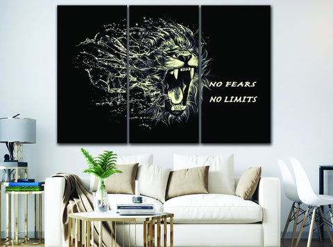 No Fears No Limits Lion Inspirational Wall Art Canvas Print Decor