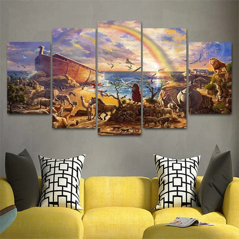 Noah's Arc Wildlife Rainbow Genesis Christian Wall Art Canvas Decor Printing
