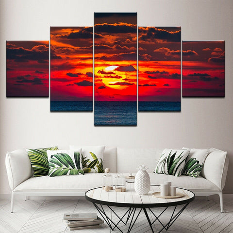Ocean Sunset Red Sky Wall Art Canvas Decor Printing