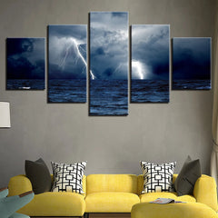 Ocean Thunderstorm Lightning Clouds Waves Wall Art Canvas Decor Printing