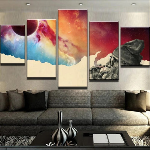 Old Hipster Hippy Smoking Galaxy Space Wall Art Canvas Decor Printing