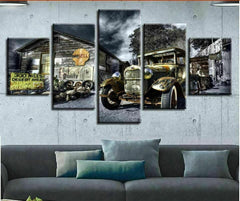 Old Hot Rod Car Barn Farm Wall Art Canvas Decor Printing