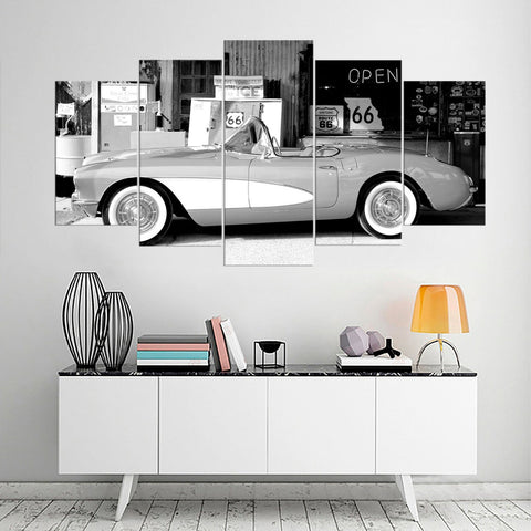 Old Vintage Black and White Cars Wall Art Canvas Decor Printing