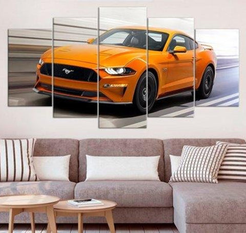 Orange Ford Mustang Wall Art Canvas Decor Printing