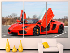 Orange Lamborghini Sport Car Wall Art Canvas Print Decor