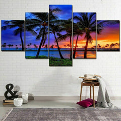 Palm Tree Sunset Beach Wall Art Canvas Decor Printing