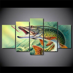 Pike Fish Fishing Rod Wall Art Canvas Decor Printing