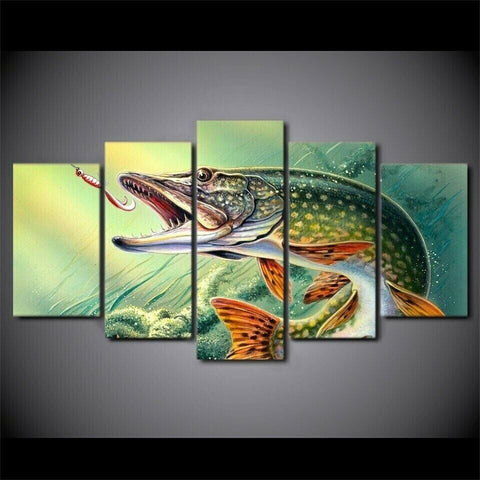 Pike Fish Fishing Rod Wall Art Canvas Decor Printing