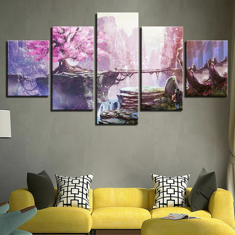 Pink Cherry Blossom Anime Wall Art Canvas Decor Printing