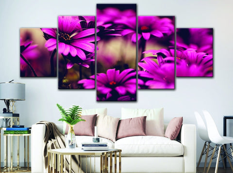 Pink & Black Flowers Wall Art Canvas Decor Printing