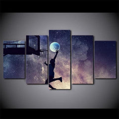 Playing Basketball Starry Sky Wall Art Canvas Decor Printing