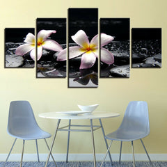 Plumeria Rubra Flowers Water Drops Zen Stone Wall Art Canvas Decor Printing