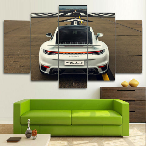 Porsche 911 White GT Luxury Sports Car Wall Art Canvas Decor Printing