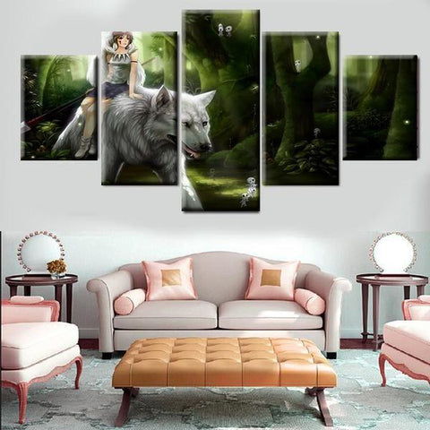 Princess Mononoke Riding The White Wolf Wall Art Canvas Decor Printing