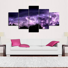 Purple Lightning Storm Night Sky Wall Art Canvas Decor Printing