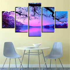 Purple Sunset Trees Lake Wall Art Canvas Decor Printing