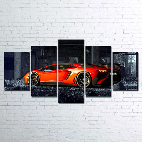 RUINS-II Red Sports Car Wall Art Canvas Decor Printing