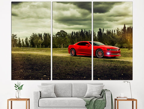 Red Chevrolet Camaro Chevrolet Car Wall Art Canvas Print Decor