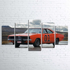 Red Classic Car General Lee Wall Art Canvas Decor Printing
