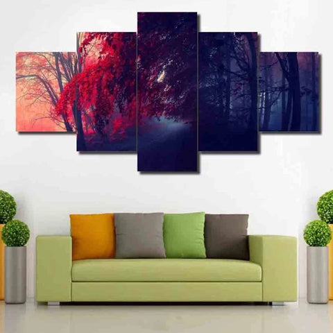 Red Forest Night Scenery Colorful Wall Art Canvas Decor Printing