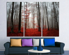 Red Leaves Forest Trees Autumn Wall Art Canvas Print Decor