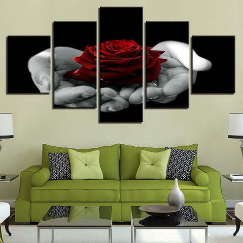 Red Rose in Hand With Love Wall Art Canvas Decor Printing