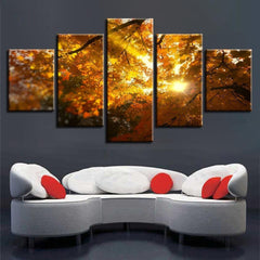 Red Tree Yellow Leaf Sunshine Wall Art Canvas Decor Printing