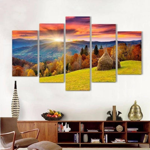 Red Trees Canadian Fall Landscape Wall Art Canvas Decor Printing