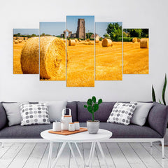 Round Bales of Straw Sunset in a Field Wall Art Canvas Decor Printing