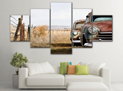Rusty Old Abandoned Vintage Cars Wall Art Canvas Decor Printing