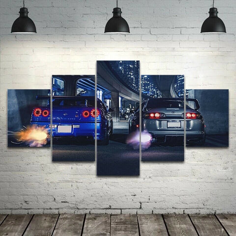 SUPRA vs GTR R34 Sports Car Race Wall Art Canvas Decor Printing