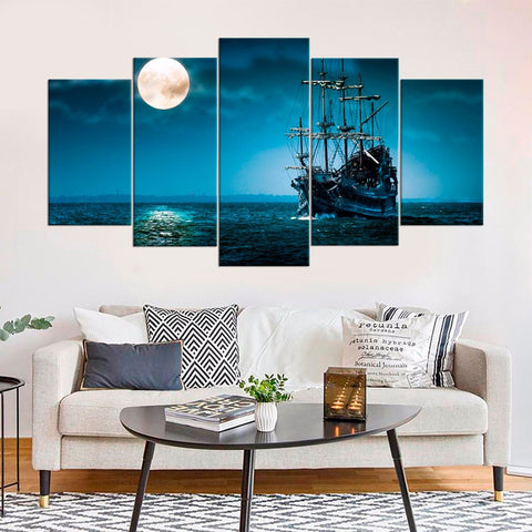 Sailboat at Moonlight Wall Art Canvas Decor Printing