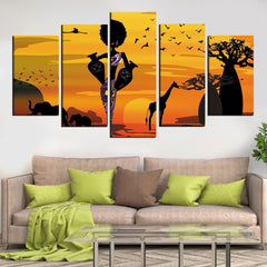 Savannah Safari Curly Hair Woman Wall Art Canvas Decor Printing