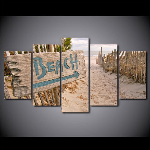 Seascape Ocean Beach Fence Wall Art Canvas Decor Printing