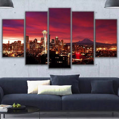 Seattle Red Skyline Cityscape Wall Art Canvas Decor Printing