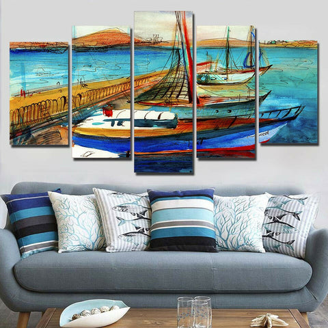 Ships Boat Harbour Dock Port Wall Art Canvas Decor Printing