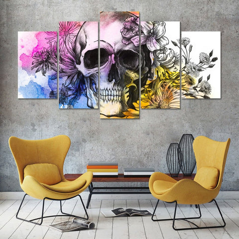 Skull and Flowers Wall Art Canvas Decor Printing