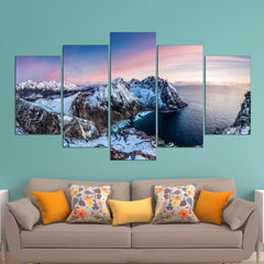 Snowy Mountains Lake Wall Art Canvas Decor Printing