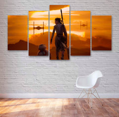 Star Wars Rey Tie-Fighters Movie Wall Art Canvas Decor Printing