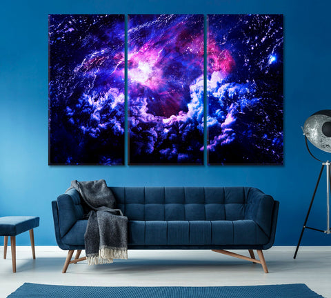 Starry Purple Galaxy Space Wall Art Canvas Print Decor-3Panels